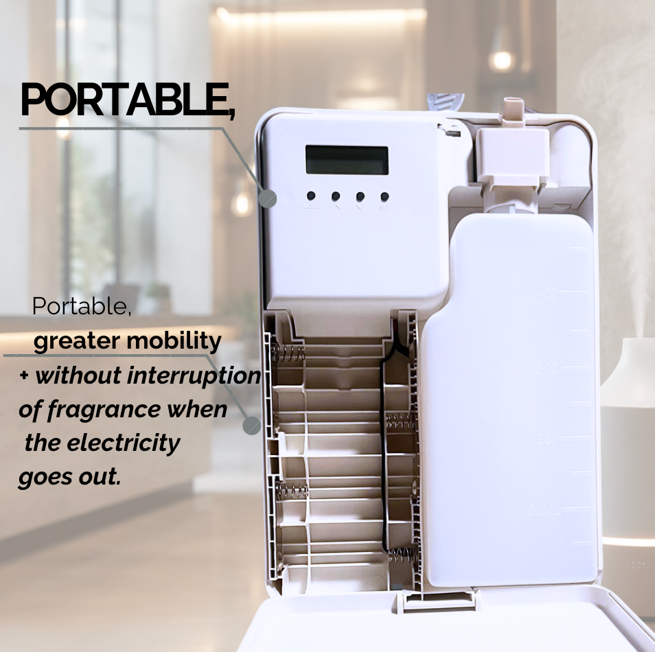 Portable air freshener in a modern room setting.