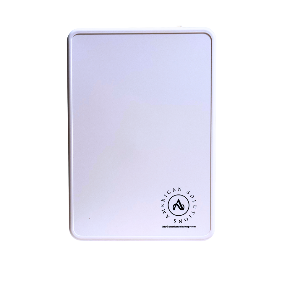 Rectangular white Scent Machine with a logo on a white background